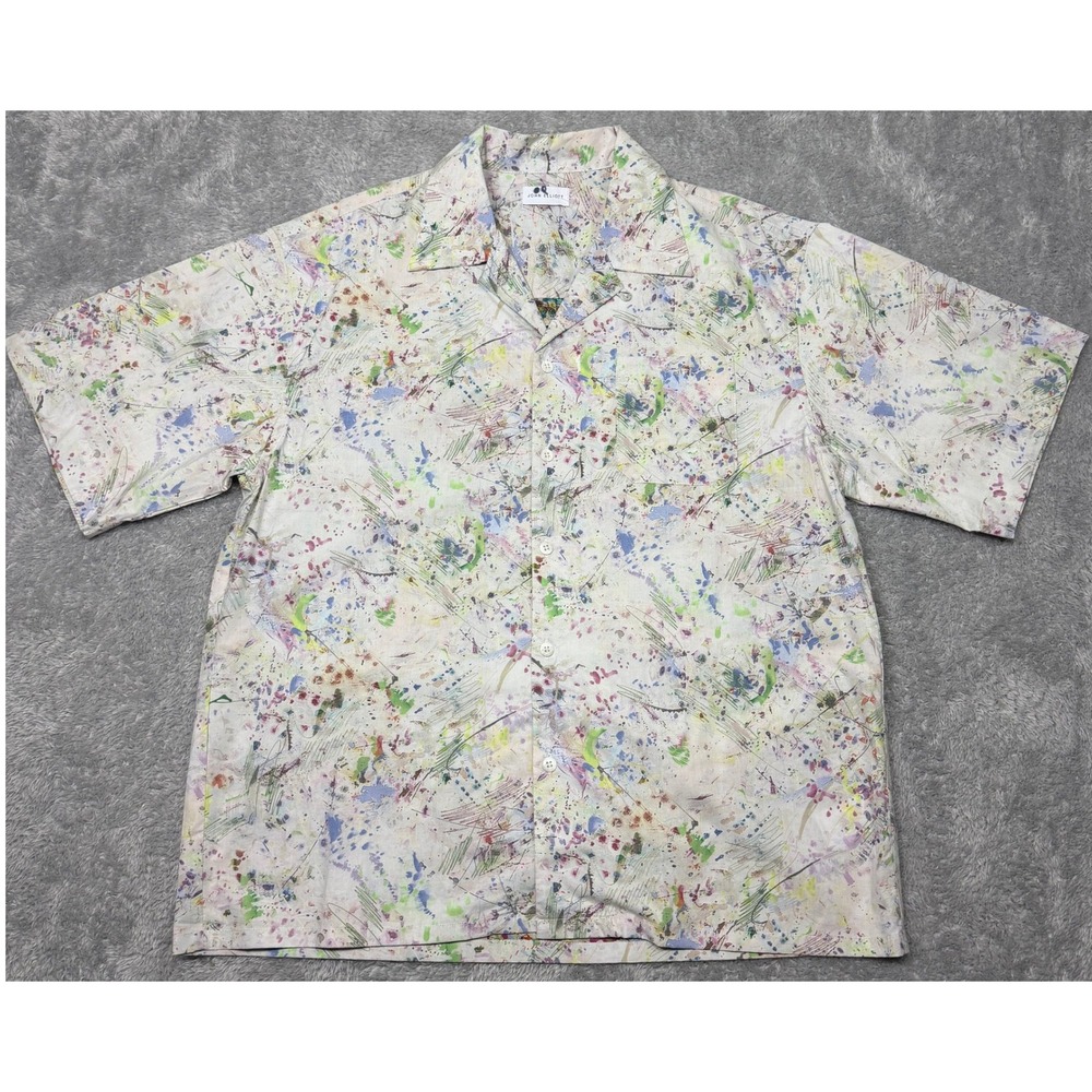 John Elliott Camp Shirt Mens 4 XL White Studio Floor Paint Splatter Relaxed Fit
